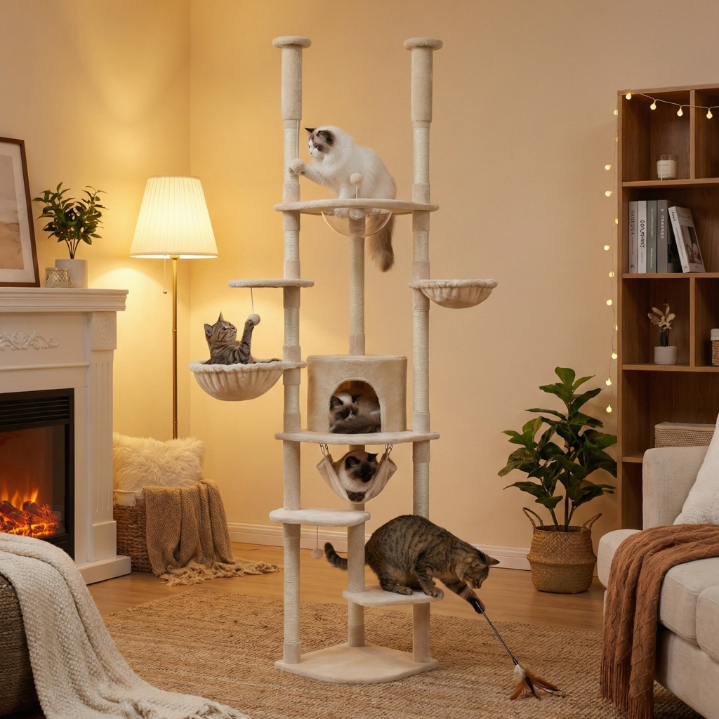 258cm Maine Coon Floor-to-Ceiling Royal Pillar Cat Tree with Bubble Pod