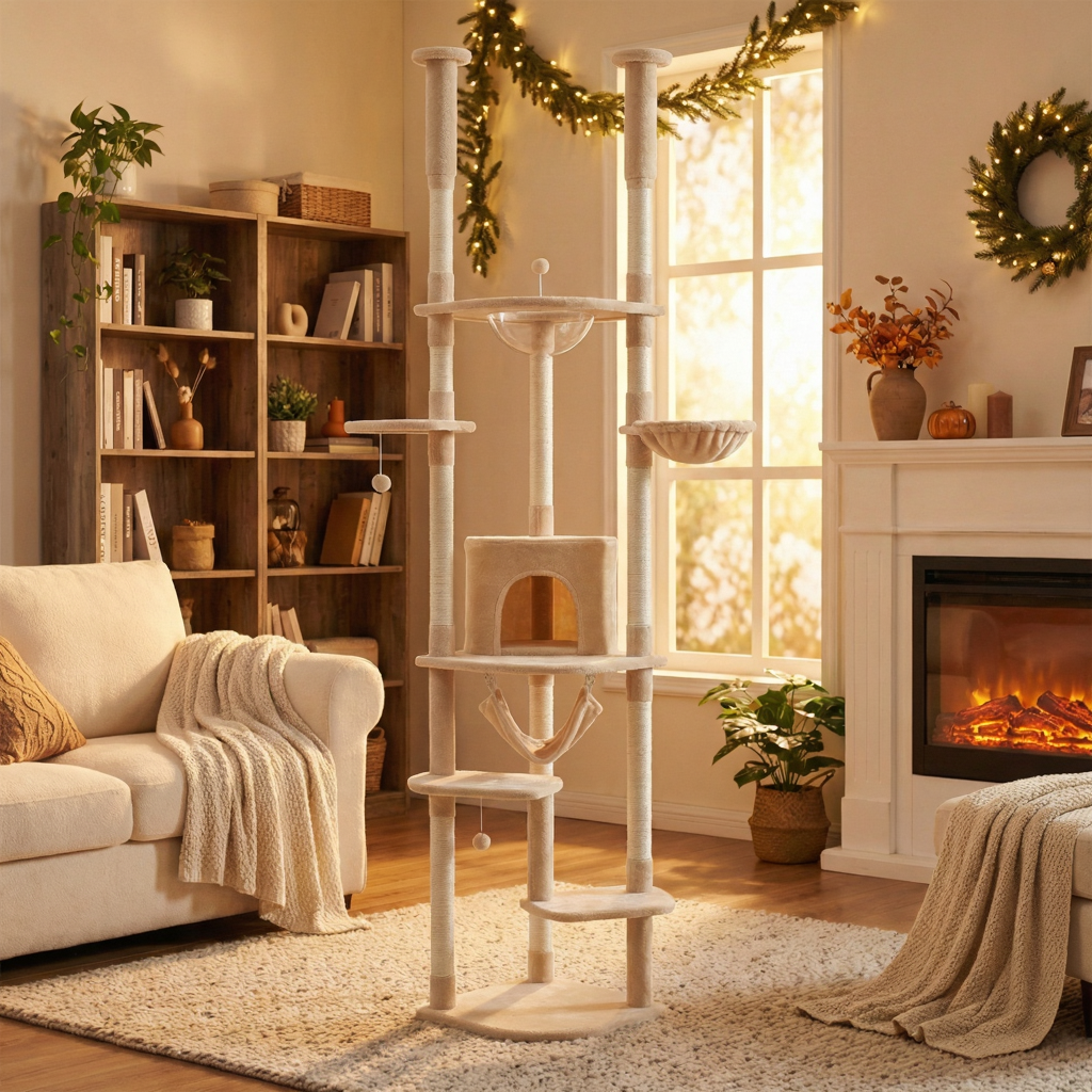 258cm Maine Coon Floor-to-Ceiling Royal Pillar Cat Tree with Bubble Pod
