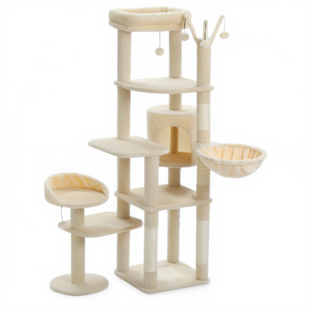 150cm Multi-Level Maine Coon Cat Tree with Hammock & Hideaway
