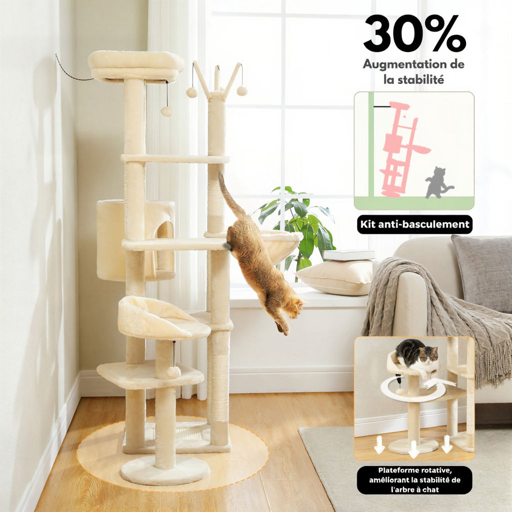 150cm Multi-Level Maine Coon Cat Tree with Hammock & Hideaway