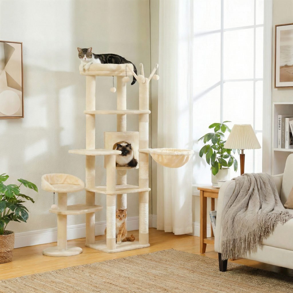 150cm Multi-Level Maine Coon Cat Tree with Hammock & Hideaway