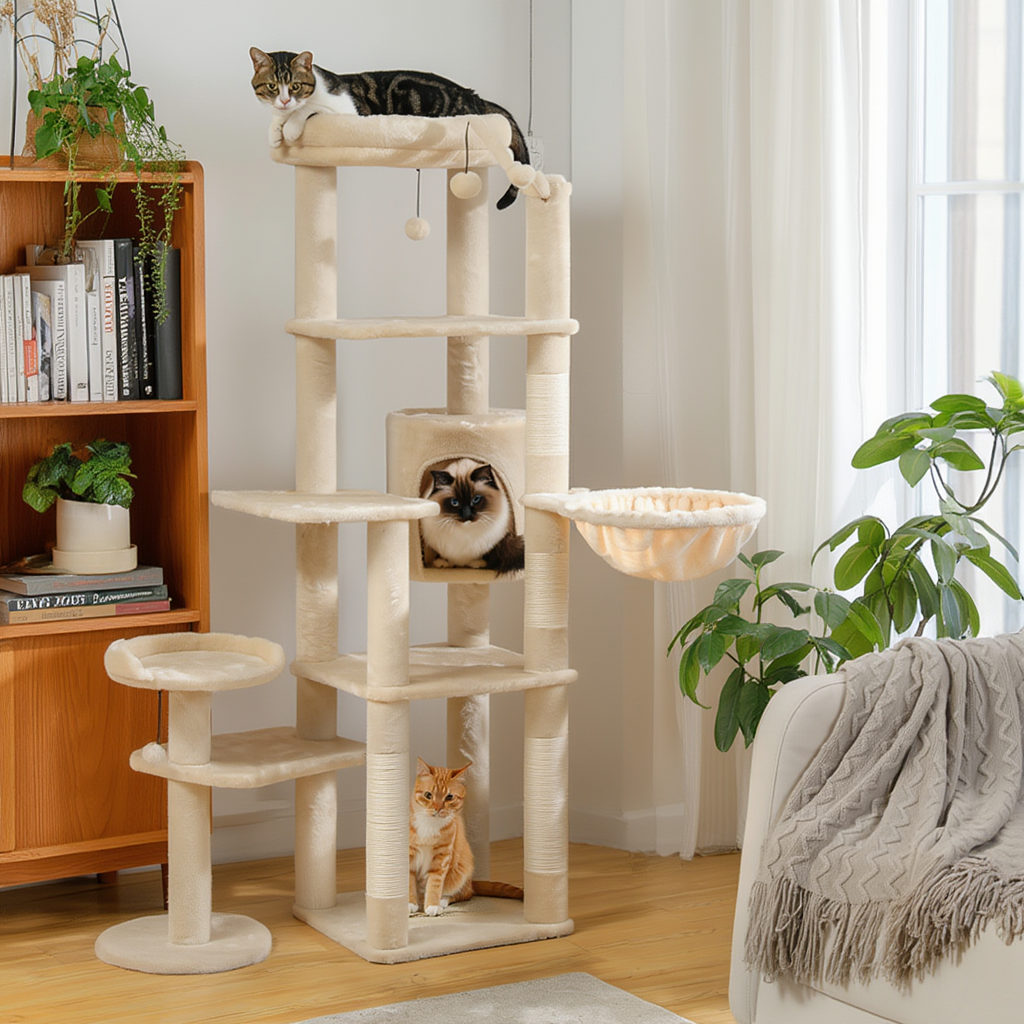 150cm Multi-Level Maine Coon Cat Tree with Hammock & Hideaway