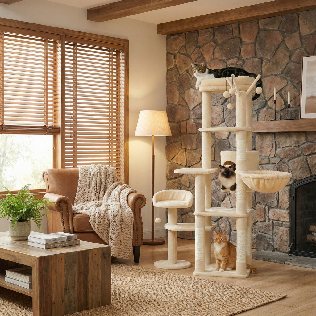 150cm Multi-Level Maine Coon Cat Tree with Hammock & Hideaway