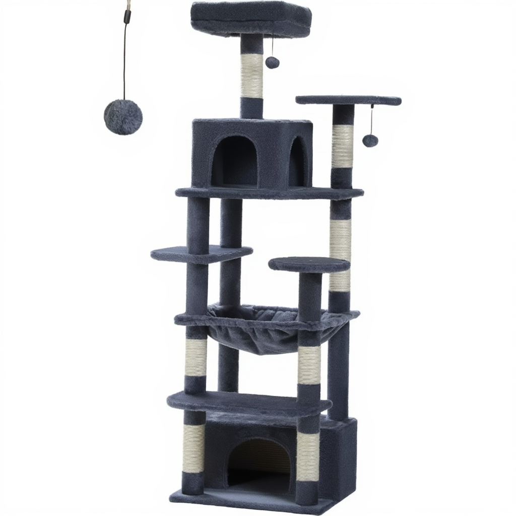 164cm Maine Coon Cat Tree with XL Hammock & Double Hideaway