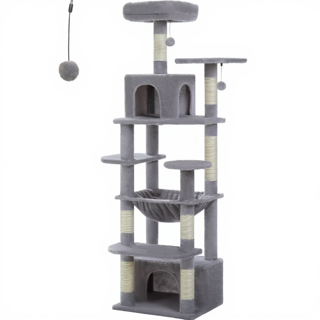 164cm Maine Coon Cat Tree with XL Hammock & Double Hideaway