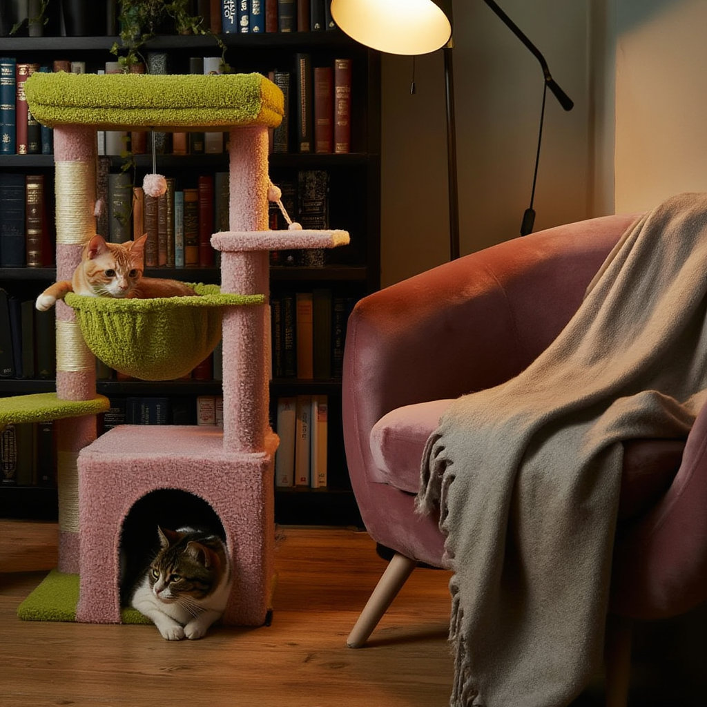 91cm Designer Cat Tree with Hammock, Hideaway & Sisal Posts