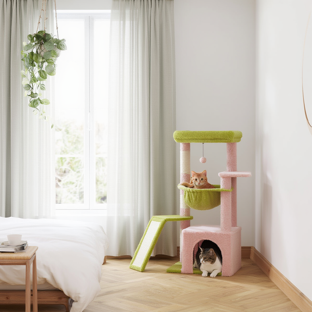 91cm Designer Cat Tree with Hammock, Hideaway & Sisal Posts