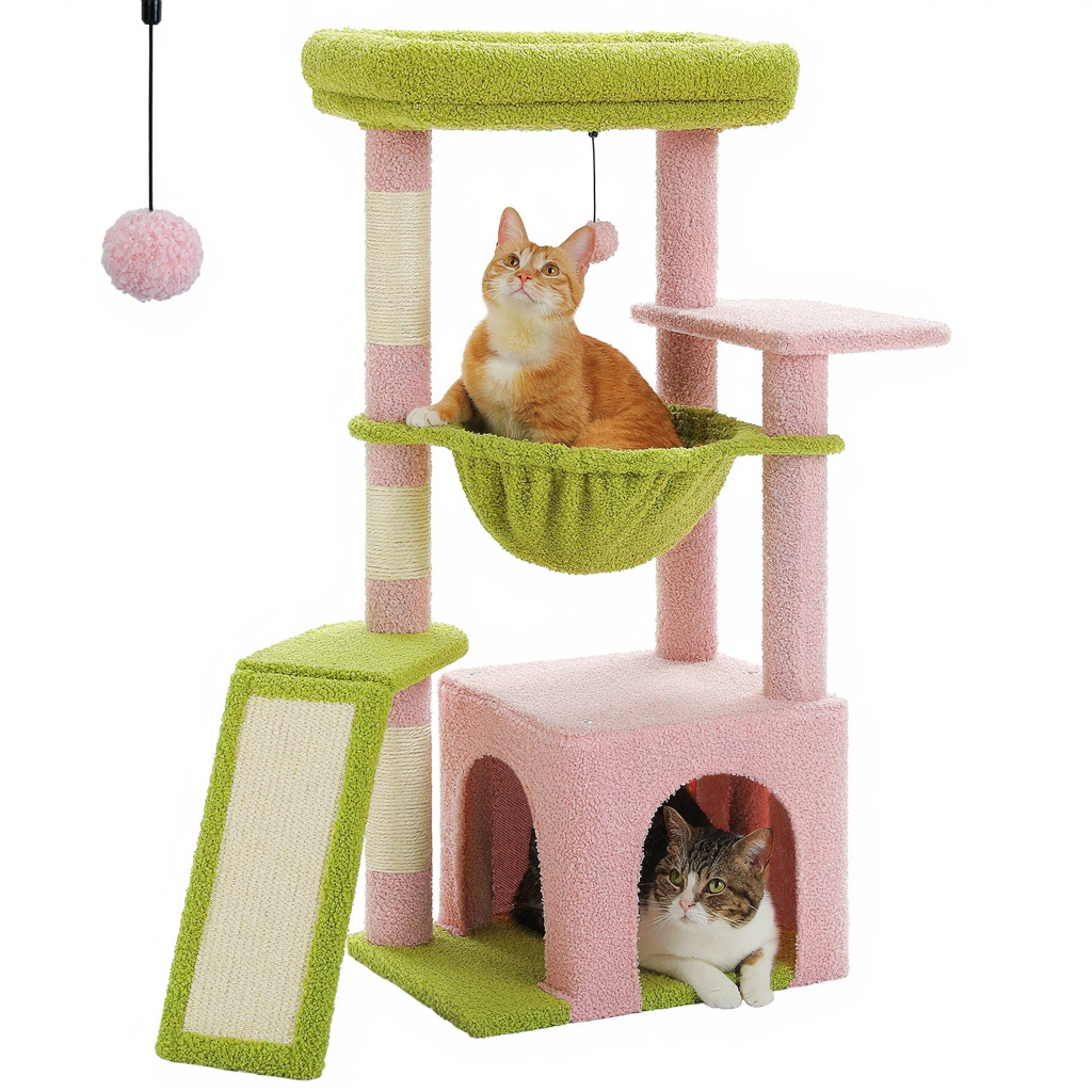 91cm Designer Cat Tree with Hammock, Hideaway & Sisal Posts