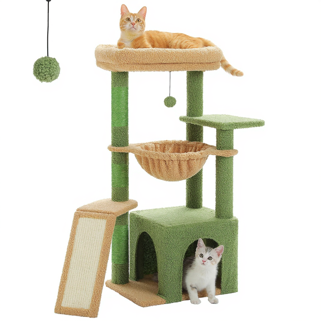 91cm Designer Cat Tree with Hammock, Hideaway & Sisal Posts