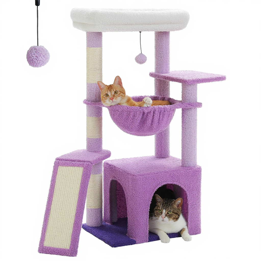91cm Designer Cat Tree with Hammock, Hideaway & Sisal Posts