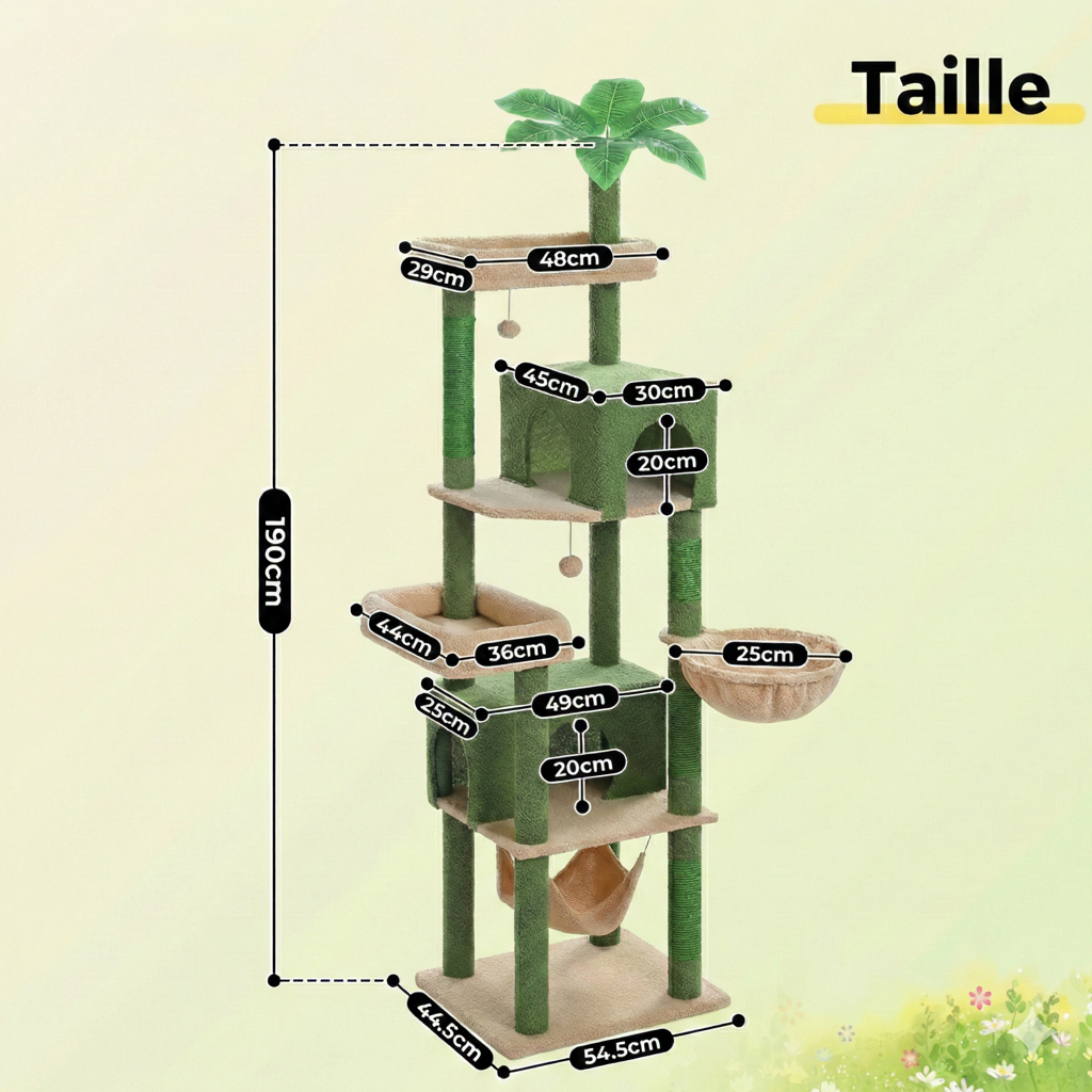 190cm Giant Maine Coon Cat Tree with 2 Hideaways & 2 Hammocks