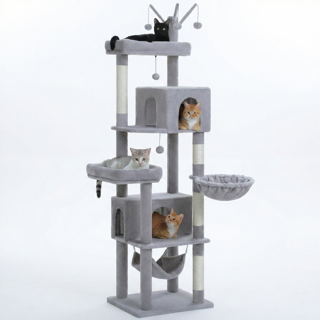 190cm Giant Maine Coon Cat Tree with 2 Hideaways & 2 Hammocks