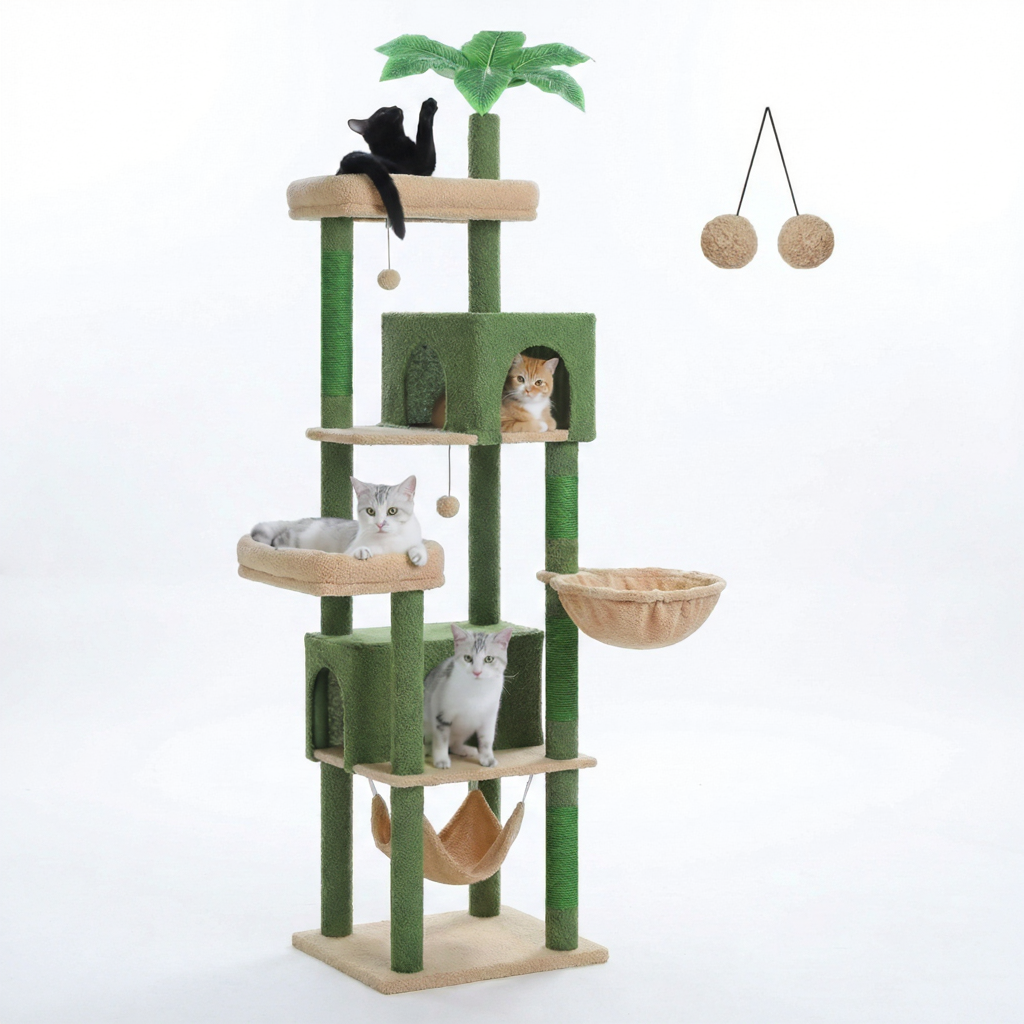 190cm Giant Maine Coon Cat Tree with 2 Hideaways & 2 Hammocks