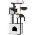Wooden Maine Coon Cat Tree with Integrated Hidden Litter Box Cabinet