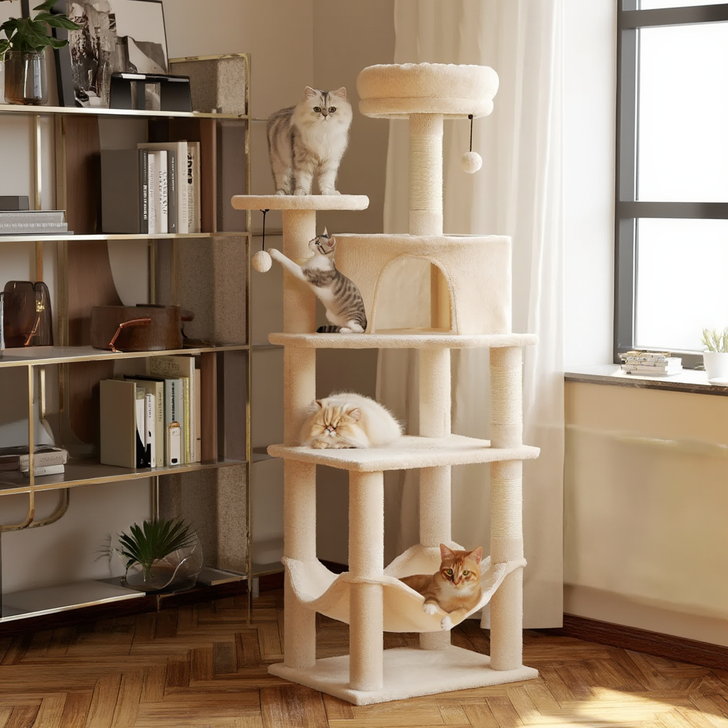 140cm Maine Coon XXL Cat Tree with Hammock & Sisal Scratching Post