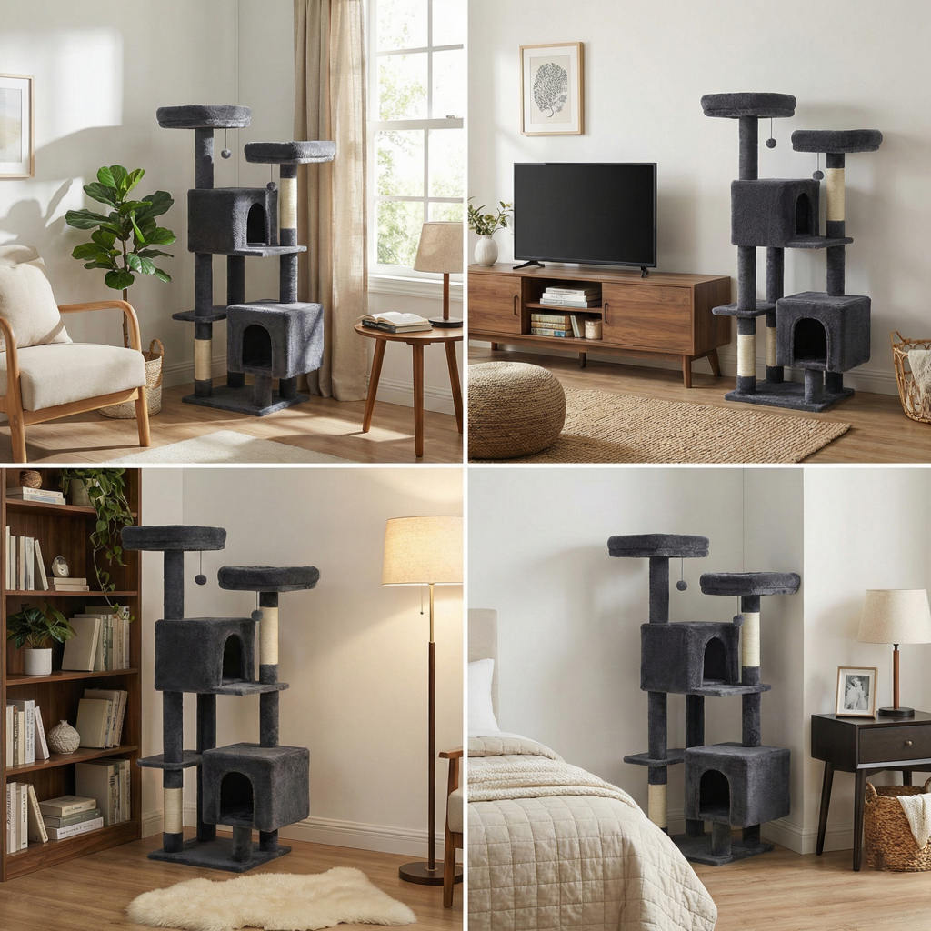 133cm Multi-Level Cat Tree with 2 Hideaways & Sisal Scratching Posts