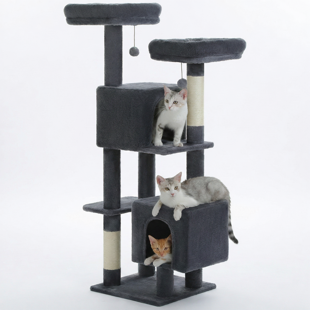 133cm Multi-Level Cat Tree with 2 Hideaways & Sisal Scratching Posts
