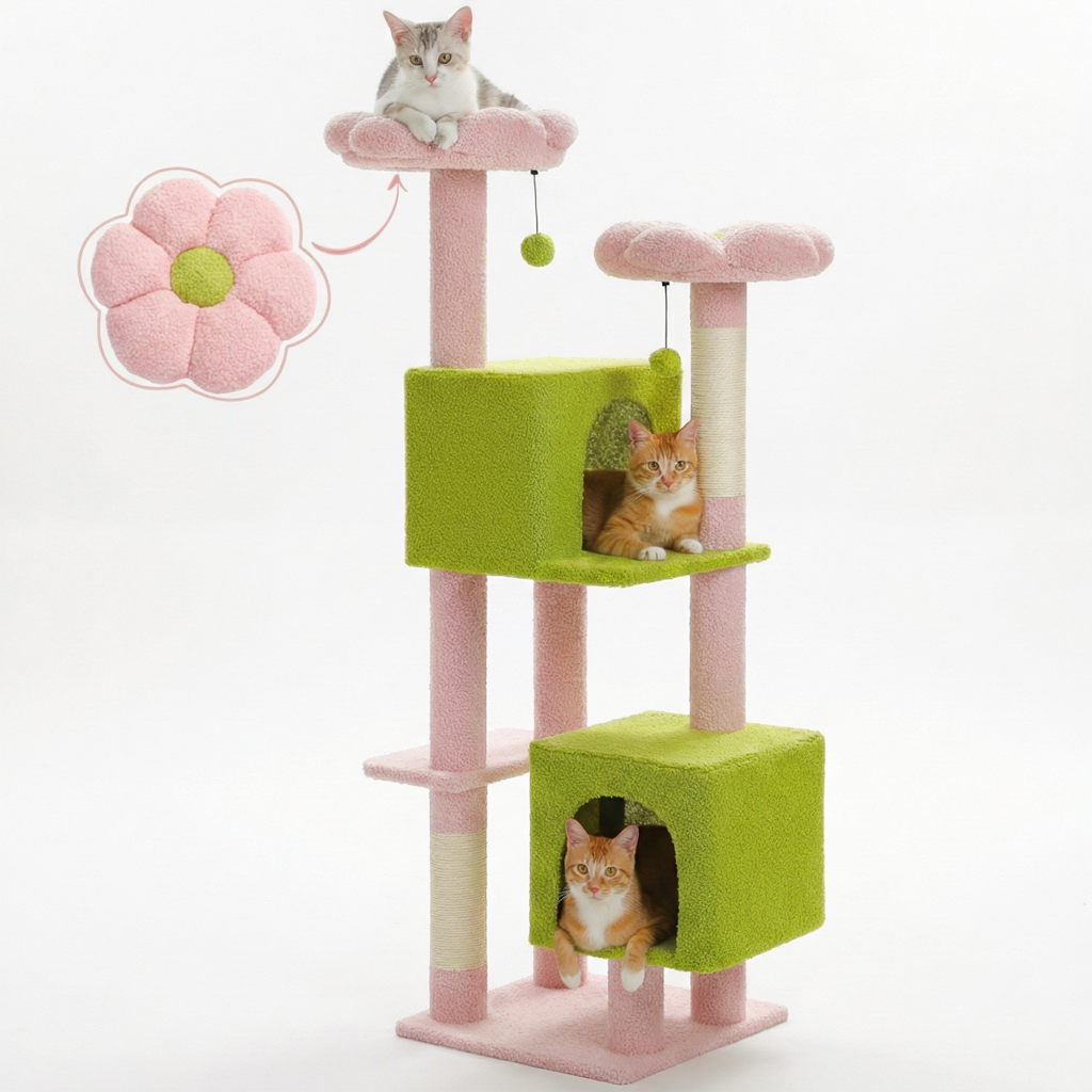 133cm Multi-Level Cat Tree with 2 Hideaways & Sisal Scratching Posts