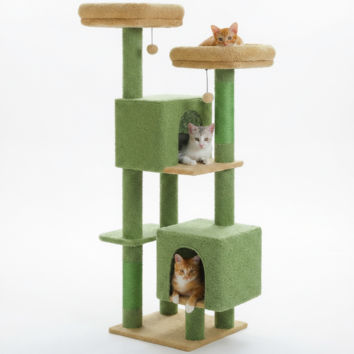 133cm Multi-Level Cat Tree with 2 Hideaways & Sisal Scratching Posts