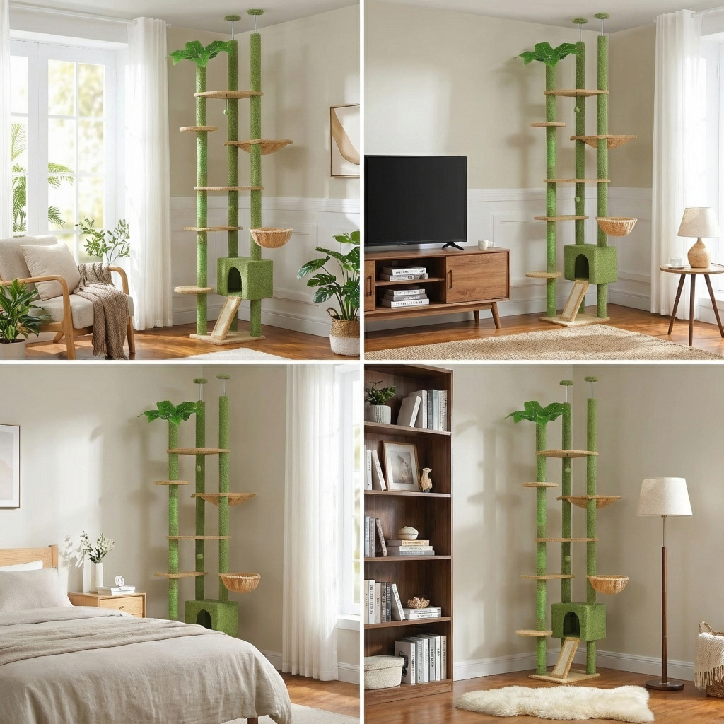 Adjustable Floor-to-Ceiling Maine Coon Cat Tree with XXL Hammock