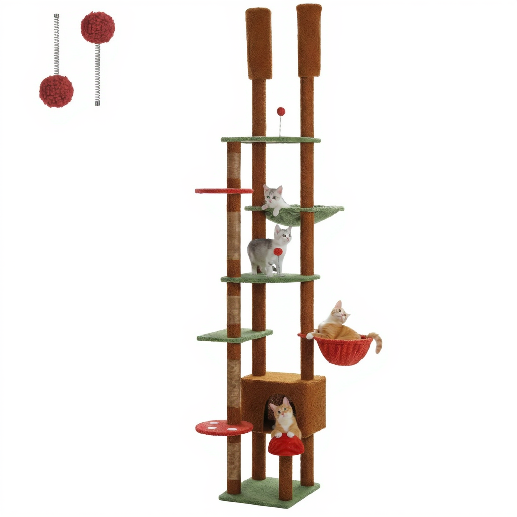 Adjustable Floor-to-Ceiling Maine Coon Cat Tree with XXL Hammock