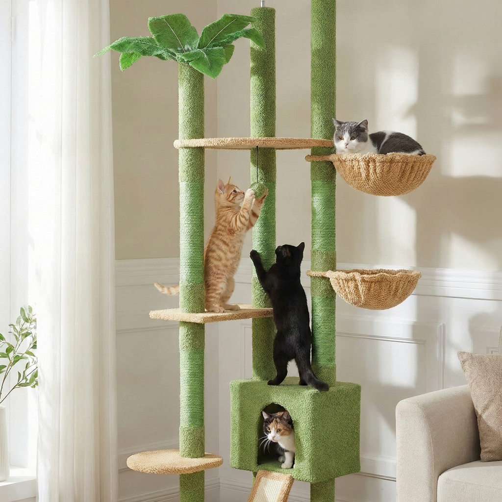 Adjustable Floor-to-Ceiling Maine Coon Cat Tree with XXL Hammock