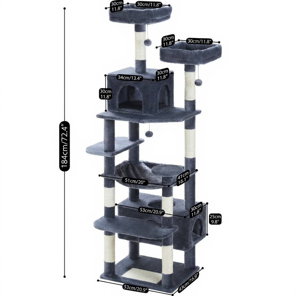 184cm Maine Coon XXL Cat Tree with Hammock & Scratching Post