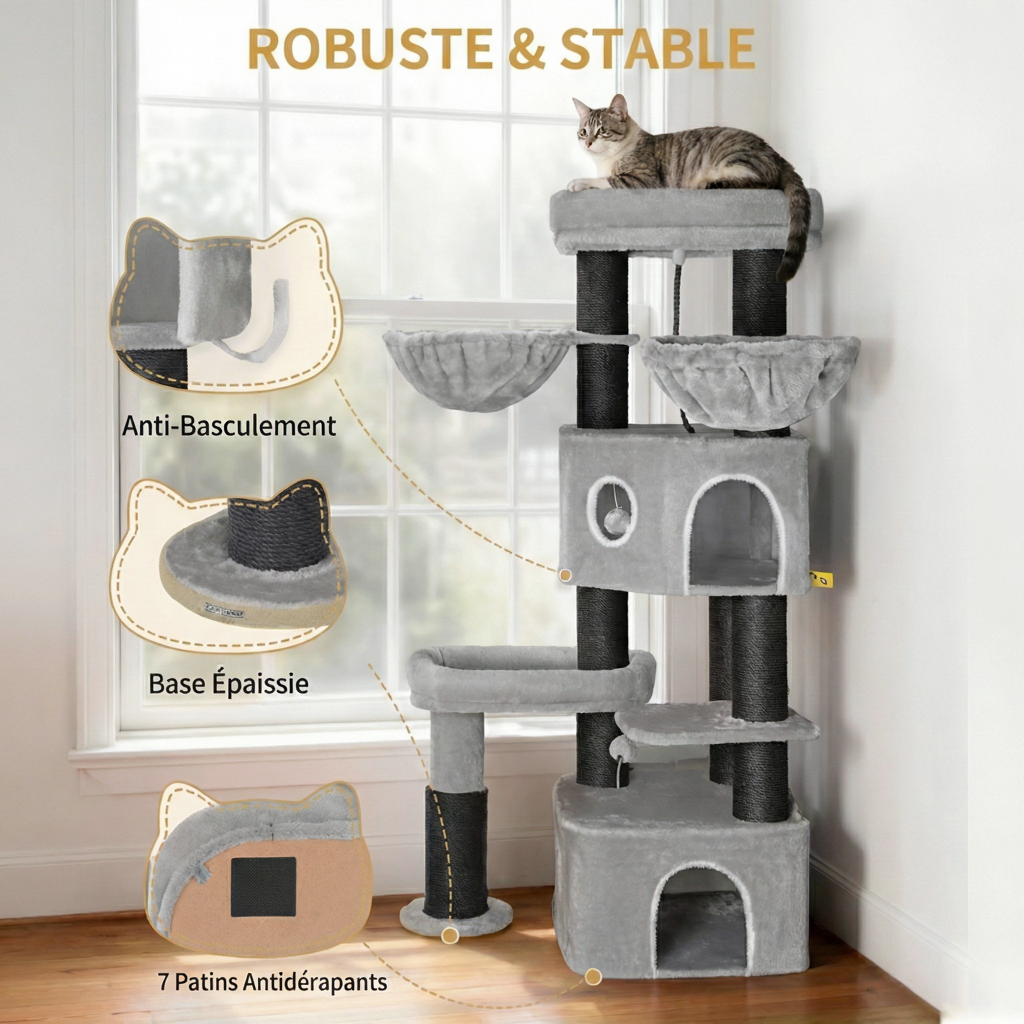 163cm Maine Coon Cat Tree with Sisal Posts & Double Hideaway Dens