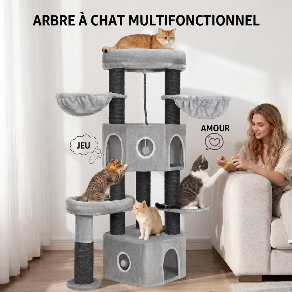 163cm Maine Coon Cat Tree with Sisal Posts & Double Hideaway Dens