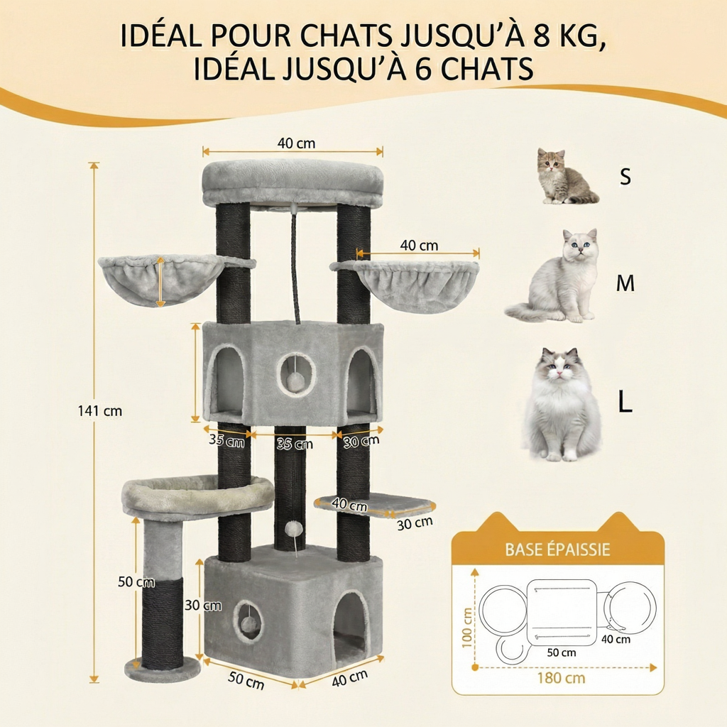 163cm Maine Coon Cat Tree with Sisal Posts & Double Hideaway Dens