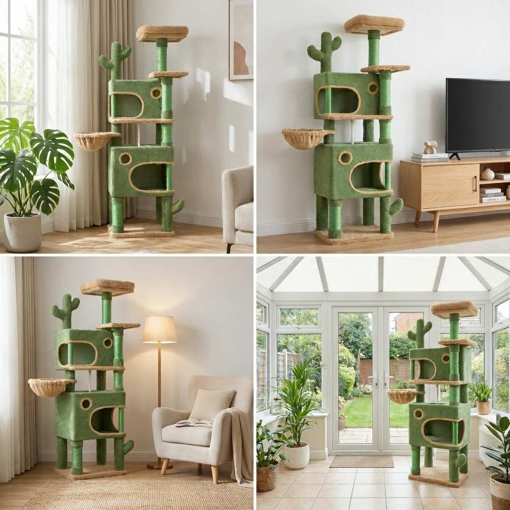 165cm Maine Coon Cactus Cat Tree with Hideaways & Basket