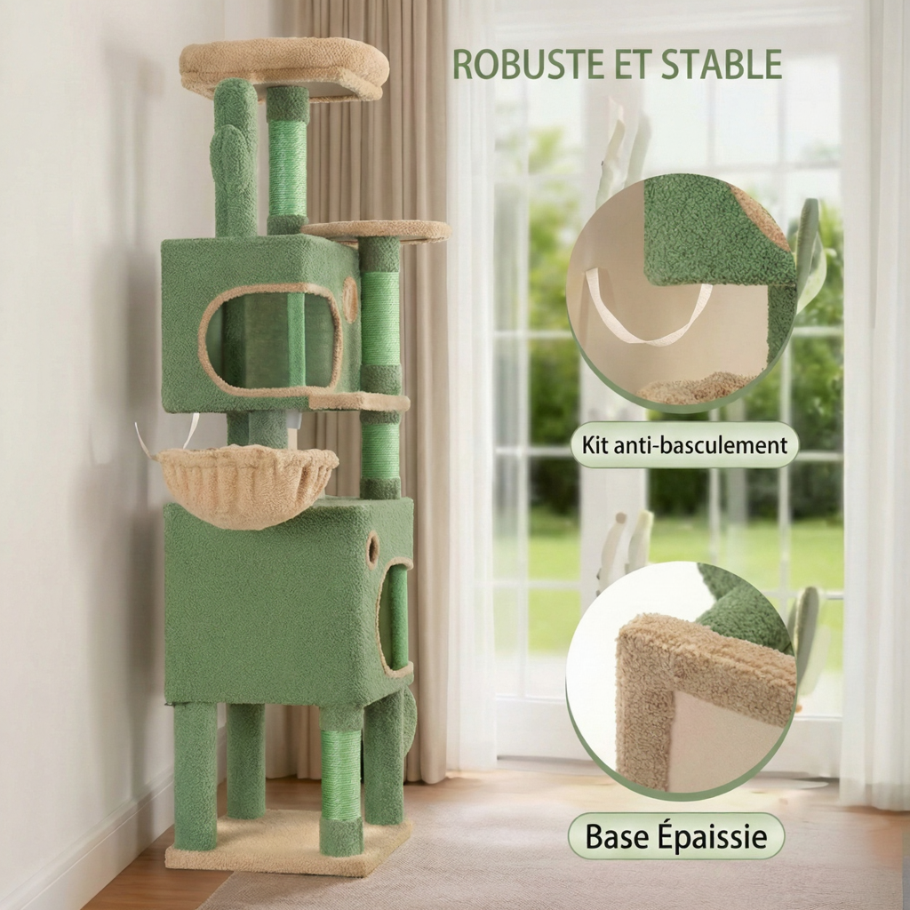 165cm Maine Coon Cactus Cat Tree with Hideaways & Basket