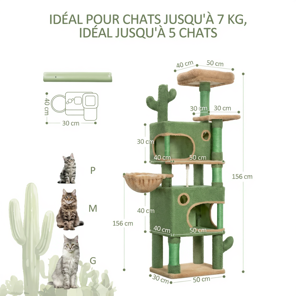 165cm Maine Coon Cactus Cat Tree with Hideaways & Basket