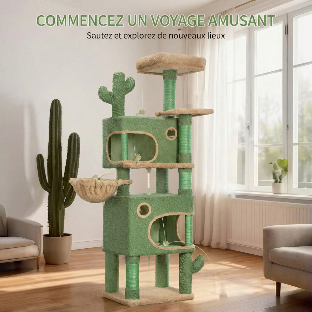 165cm Maine Coon Cactus Cat Tree with Hideaways & Basket