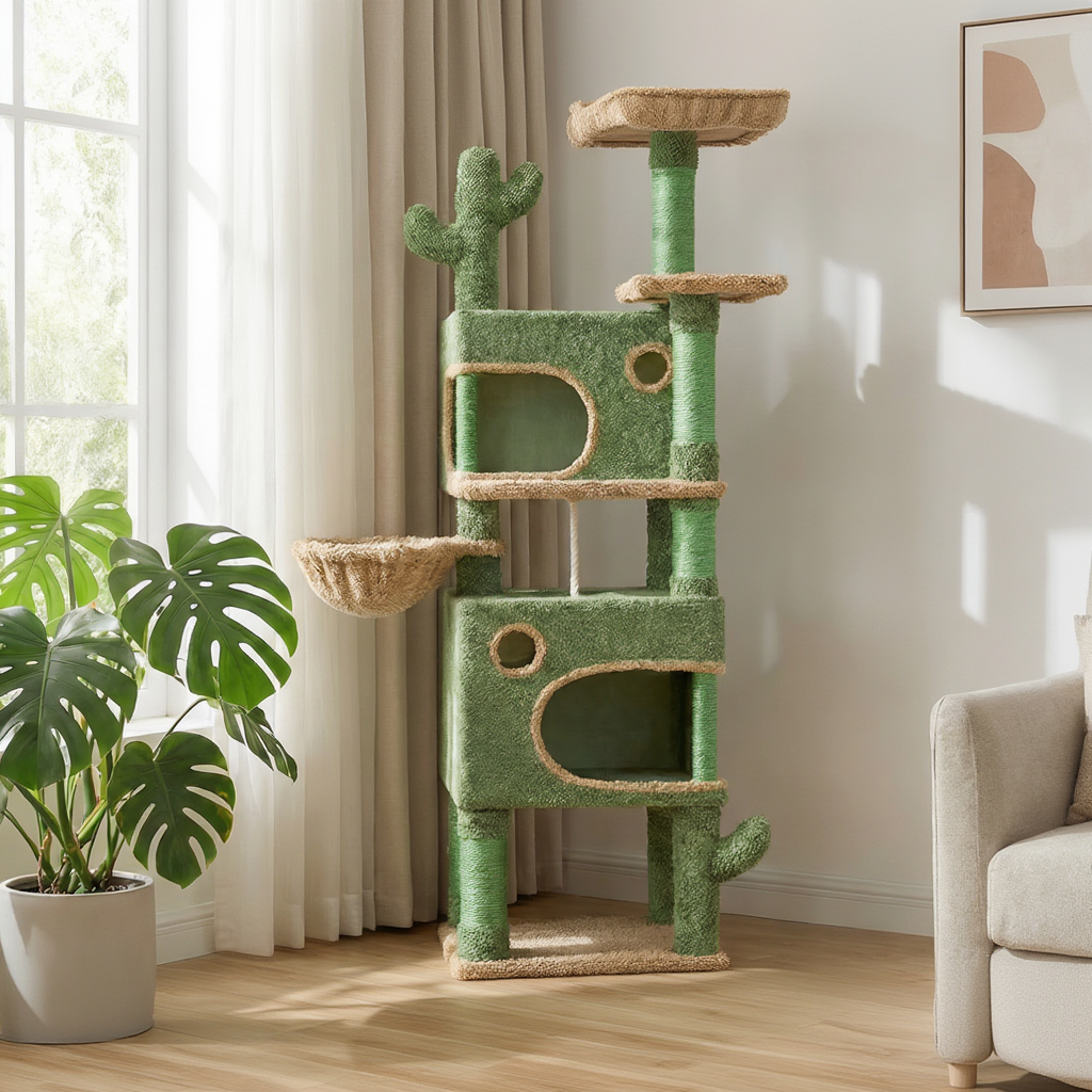 165cm Maine Coon Cactus Cat Tree with Hideaways & Basket